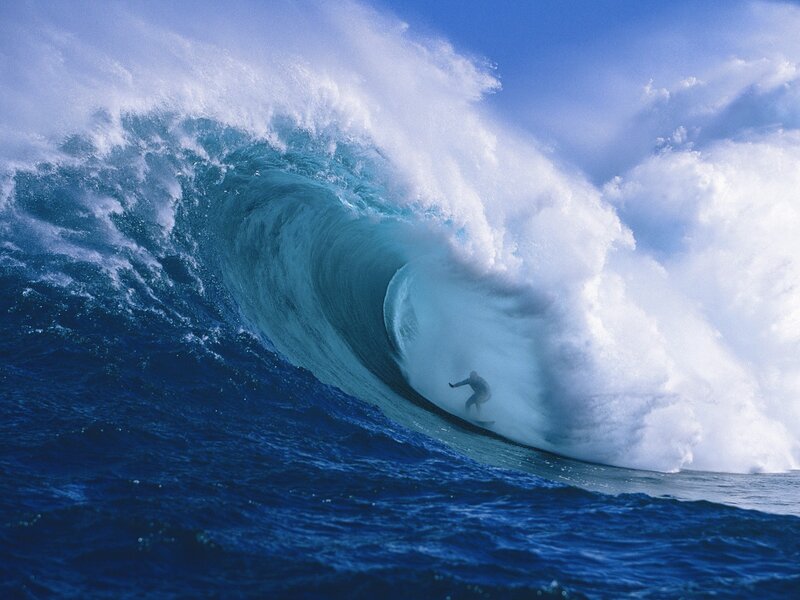 Surfer in Wave Tunnel — Dramatic, Photograph