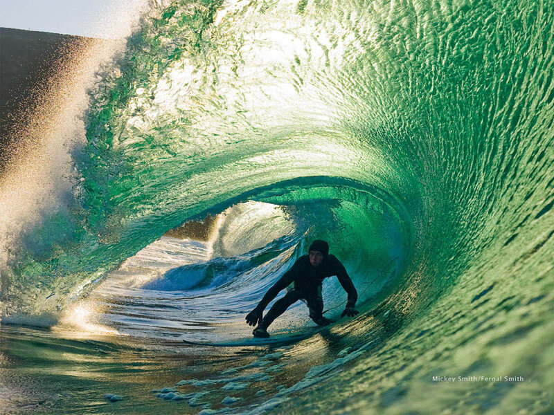 Surfer in Wave Tunnel — Green, Dramatic, Afternoon