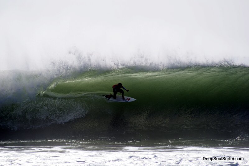 Surfer in Wave Tunnel — Green, Dramatic, Photograph