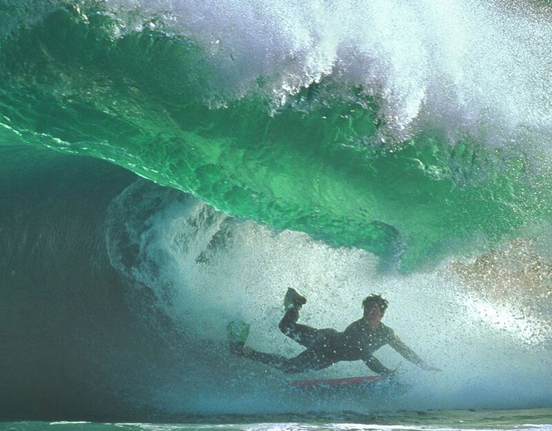 Surfer in Wave Tunnel — Green, Dramatic