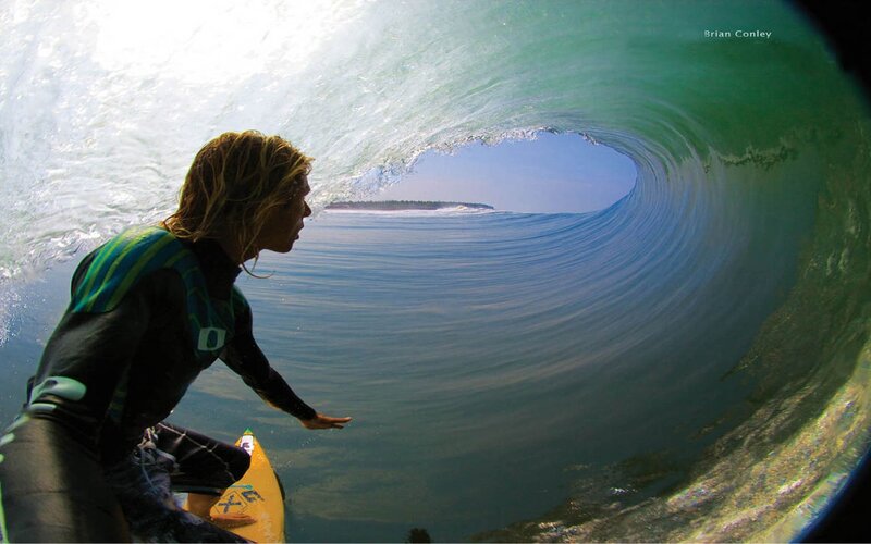 surfer inside a wave tunnel