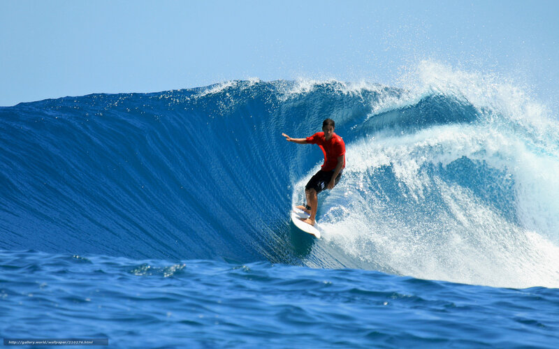 Surfer on a Wave — Blue, Dynamic, Afternoon, Photograph, Ocean, Sky