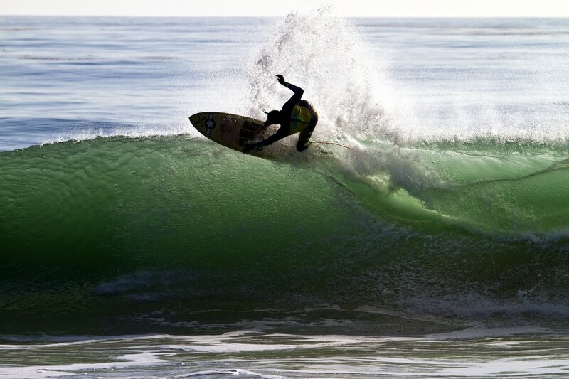 Surfer on a Wave — Green, Dynamic, Afternoon, Photograph, Surfboard