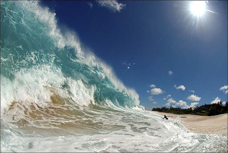 Surfer on Beach — Blue, Dramatic, Afternoon, Photograph