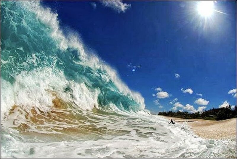 Surfer on Beach — Blue, Dramatic, Afternoon