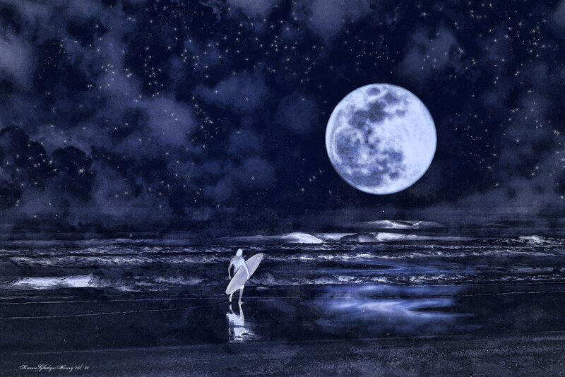 Surfer on Beach — Blue