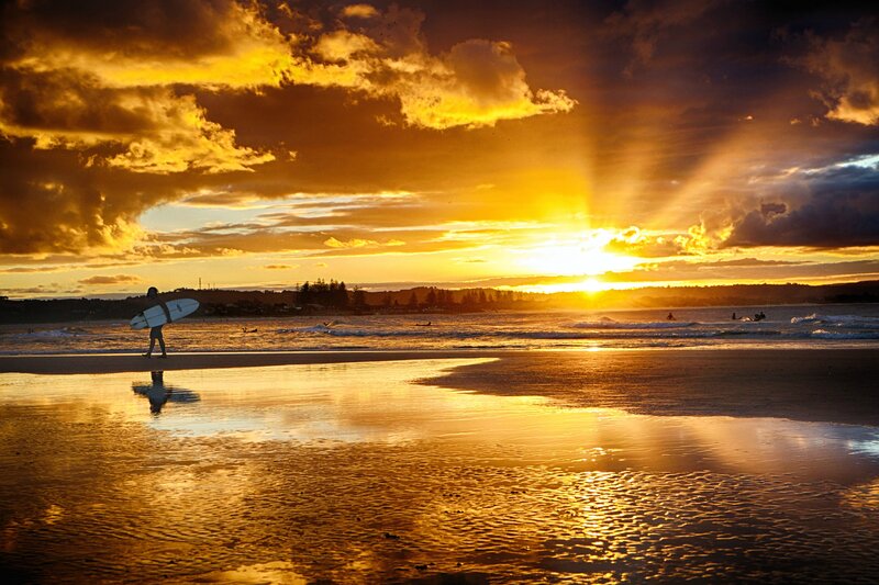 Surfer on Beach — Gold, Dramatic