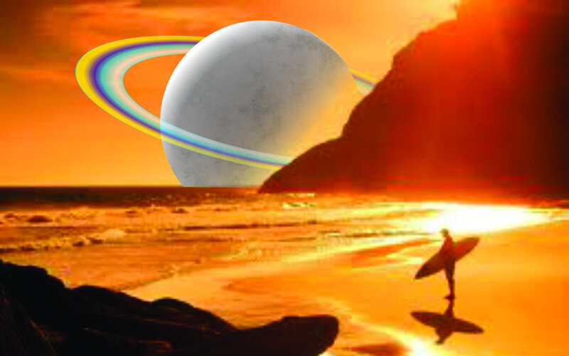 Surfer on Beach — Orange, Dramatic, Sunset, Digital Art