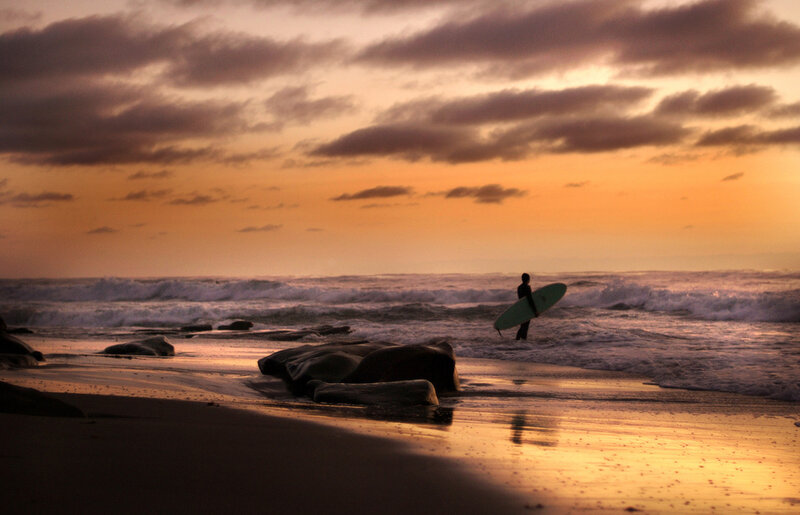 Surfer on Beach — Orange, Dramatic