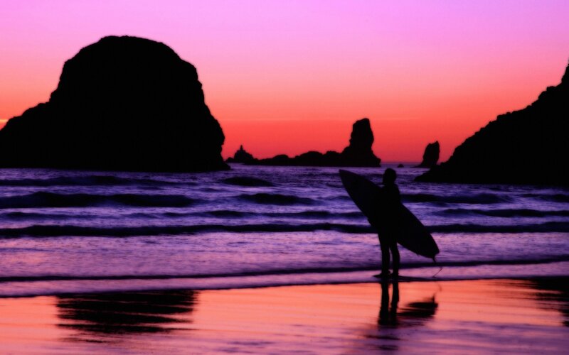 Surfer on Beach — Purple, Dramatic
