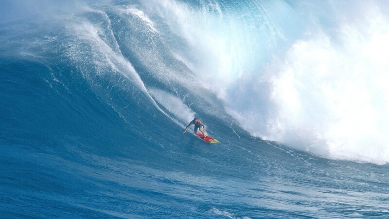 Surfer on Large Wave — Blue, Dramatic, Afternoon, Photograph