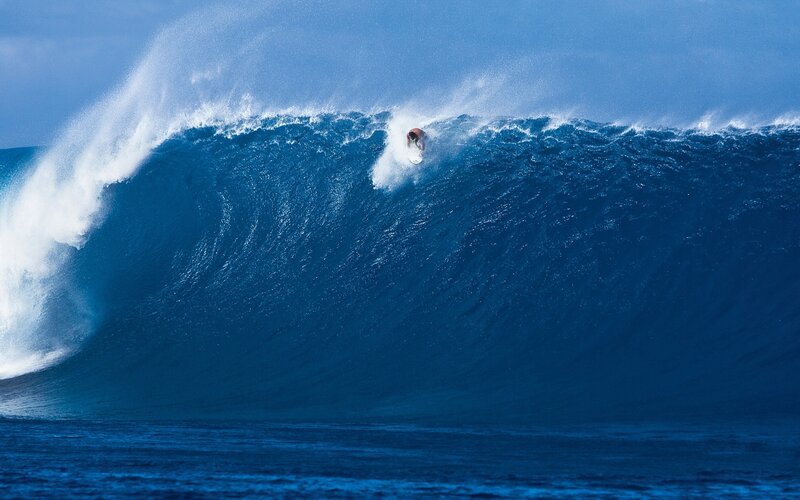 Surfer on Large Wave — Blue, Dramatic, Afternoon