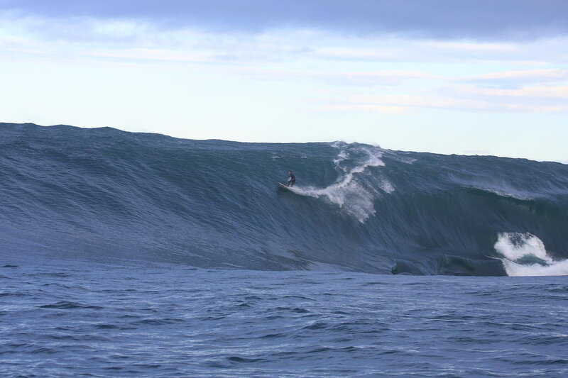 Surfer on Large Wave — Blue, Dramatic, Morning