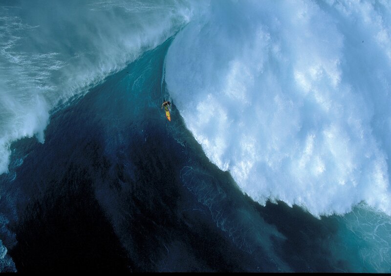 Surfer on Large Wave — Blue, Dramatic, Photograph, Surfboard, Ocean