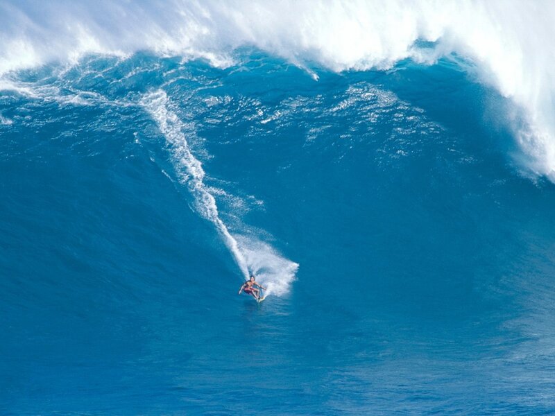 Surfer on Large Wave — Blue, Dramatic
