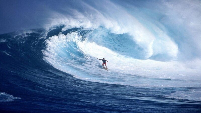 Surfer on Large Wave — Blue, White
