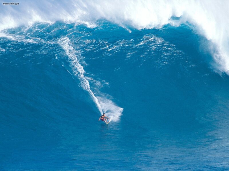 Surfer on Large Wave — Dramatic, Afternoon