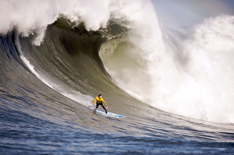 Surfer on Large Wave — White