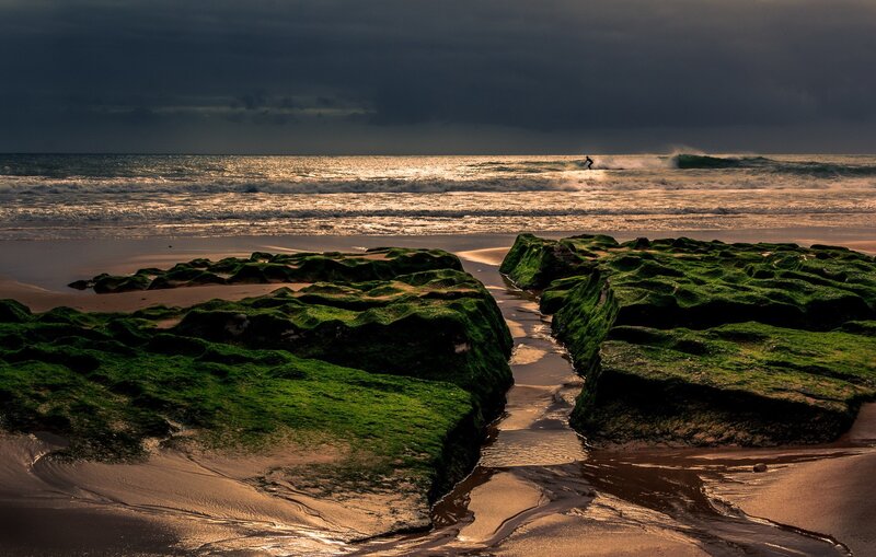 Surfer on Ocean Wave — Green, Dramatic