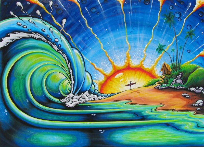 Surfer on Tropical Beach