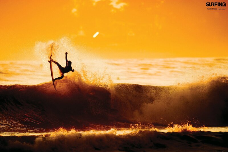 Surfer on Wave — Orange, Dramatic, Sunset