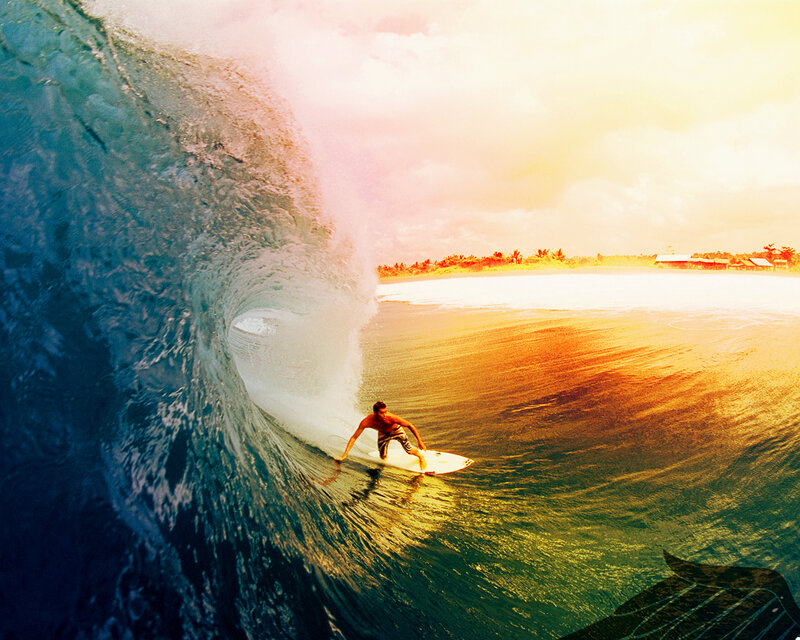 Surfer riding a large wave