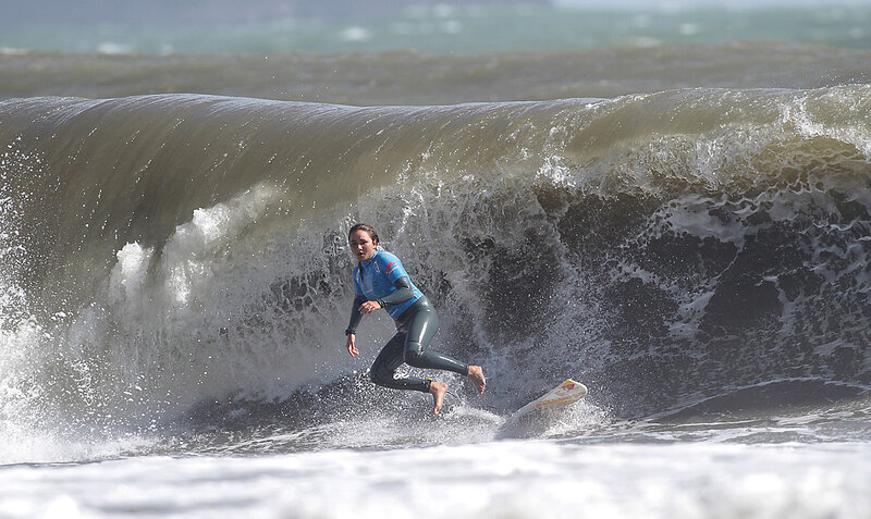 Surfer riding a wave