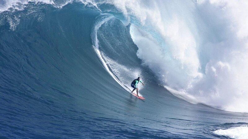 Surfer Riding Large Wave — Blue, Dramatic, Afternoon, Photograph