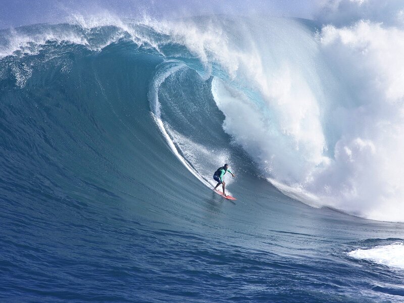 Surfer Riding Large Wave — Blue, Dramatic