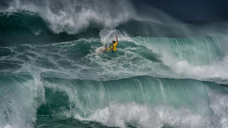 Surfer Riding Large Wave — Green