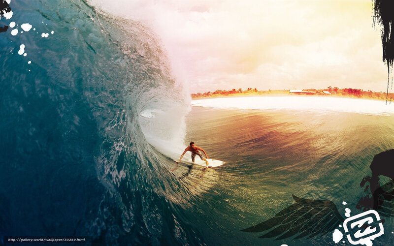Surfer riding large wave