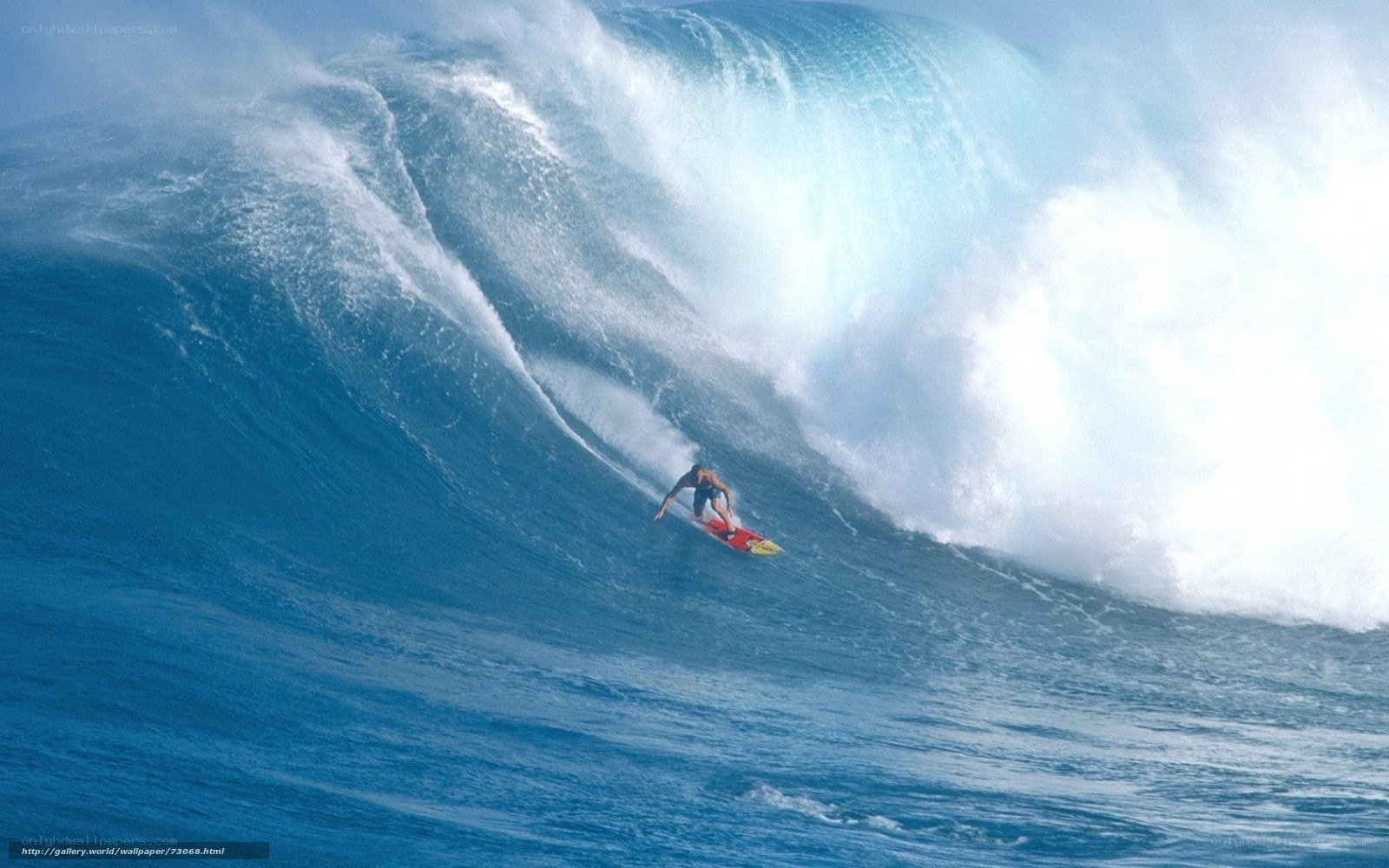 Surfer riding massive wave