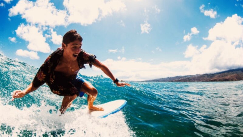 Surfer Riding Wave — Blue, Active, Afternoon
