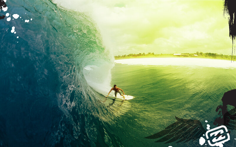 Surfer Riding Wave — Blue, Dramatic, Afternoon, Photograph, Ocean, Sky