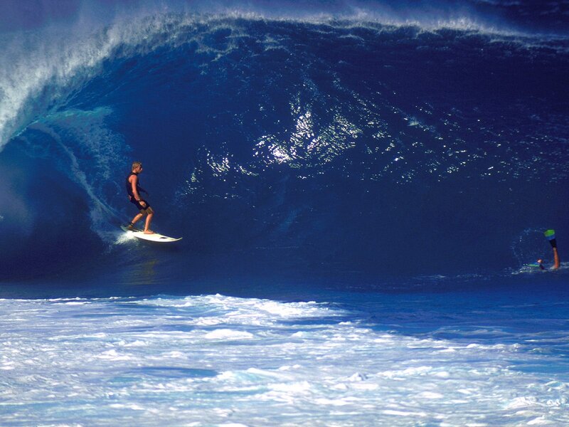 Surfer Riding Wave — Blue, Dramatic, Afternoon, Photograph, Surfboard