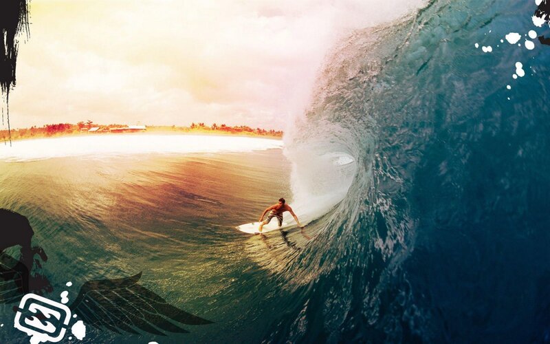 Surfer Riding Wave — Blue, Dramatic, Sunset