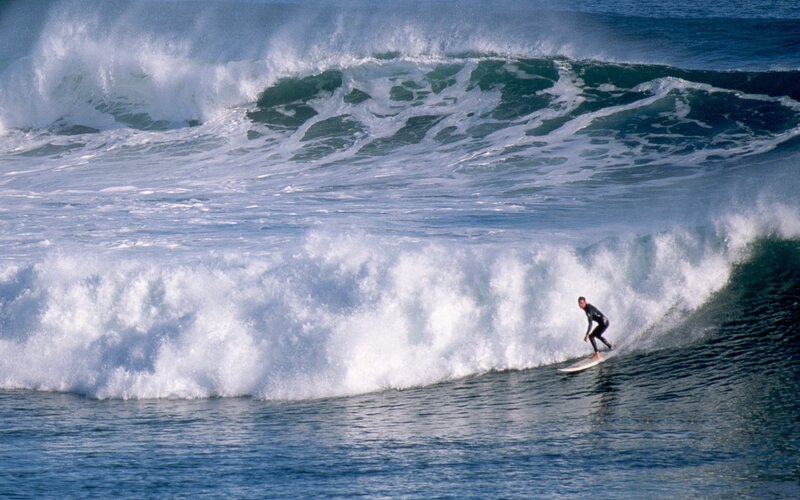 Surfer Riding Wave — Blue, Dynamic, Afternoon, Photograph, Surfboard, Ocean