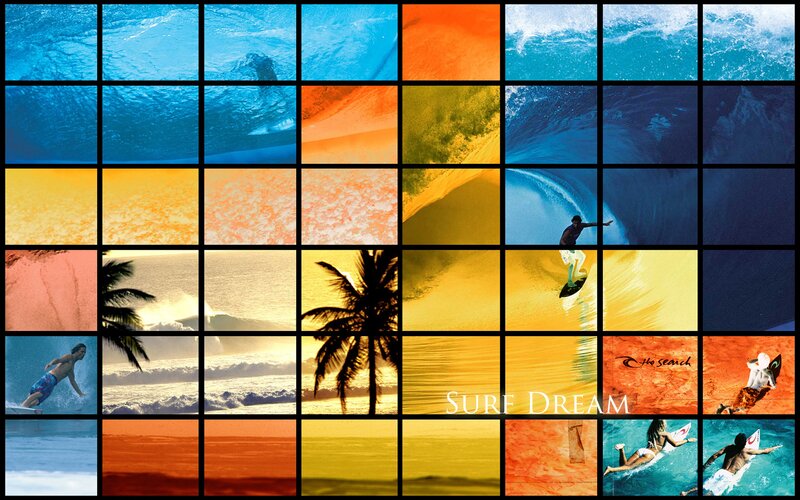 Surfer Riding Wave — Blue, Dynamic, Sunset, Photograph, Palm Tree