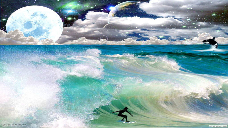 Surfer Riding Wave — Blue