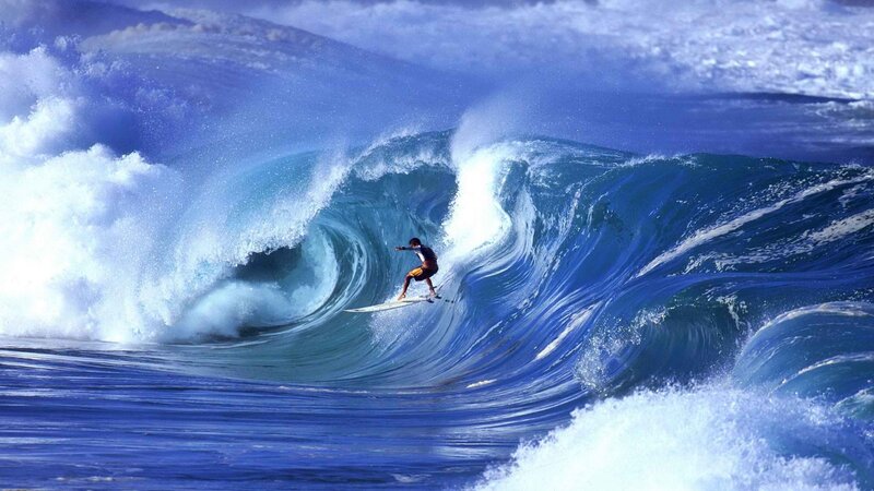 Surfer Riding Wave — Dramatic