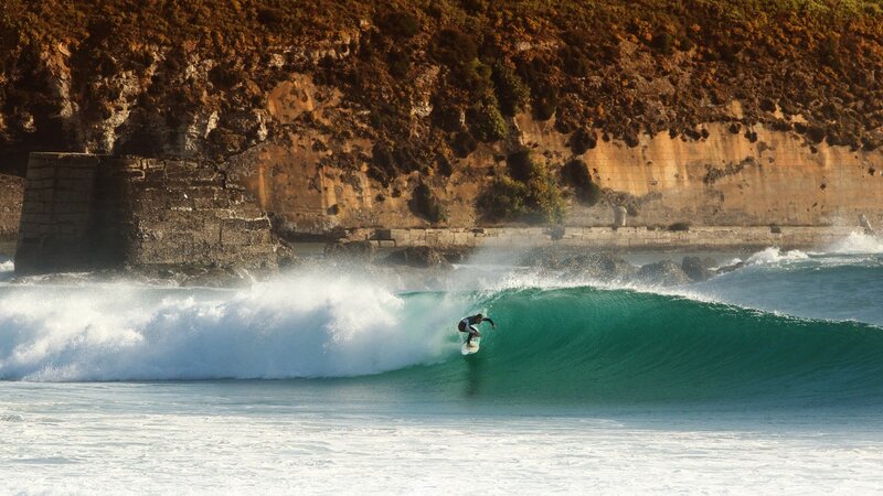Surfer Riding Wave — Green, Dramatic