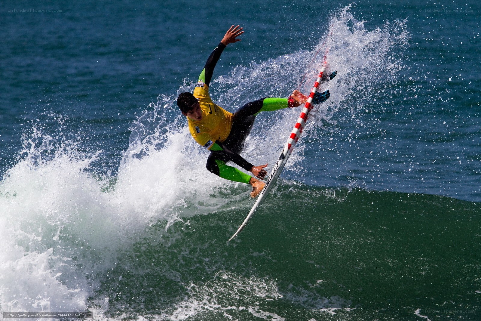 Surfer riding wave mid-air