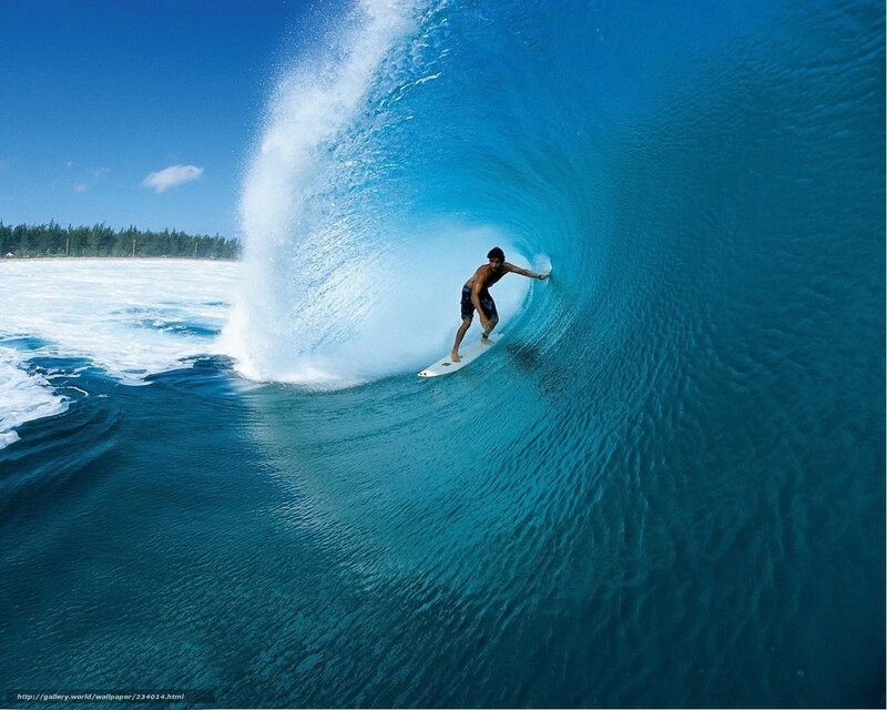Surfer riding wave tunnel