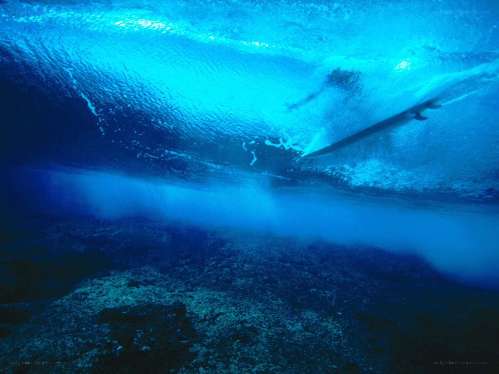Surfer under a wave