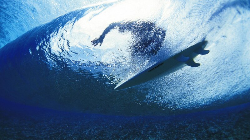 Surfer under Wave — Blue, Dramatic, Photograph, Surfboard, Ocean