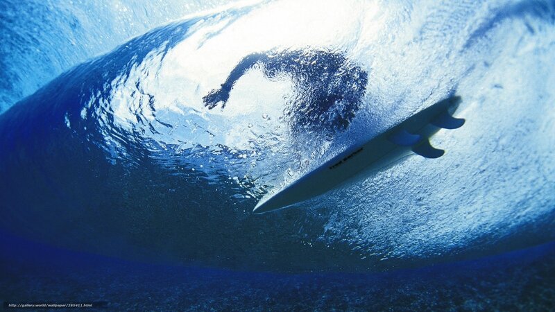 Surfer under Wave — Blue, Dramatic, Photograph, Surfboard