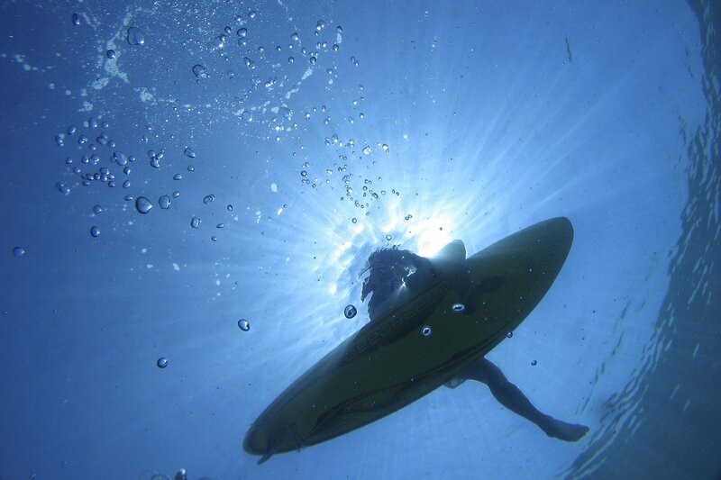 Surfer Underwater — Blue, Serene