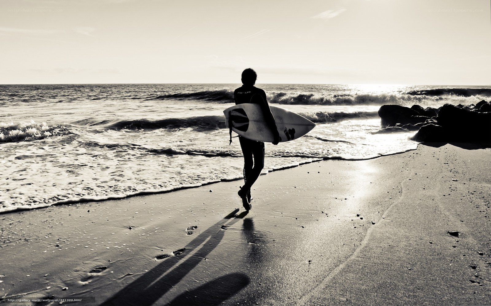 Surfer walking on beach