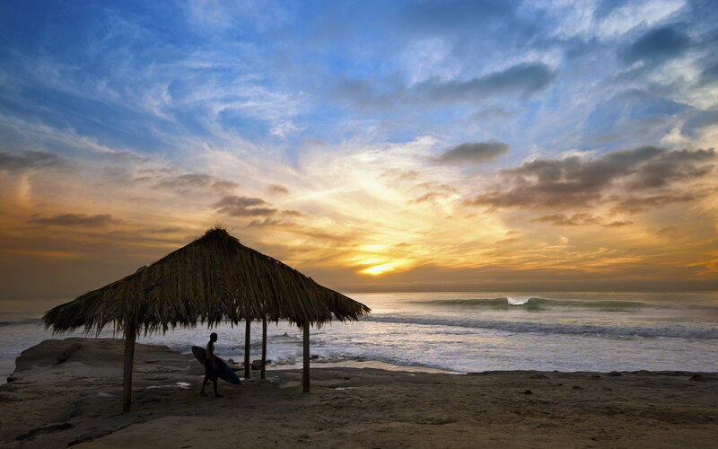 Surfer with Surfboard — Blue, Serene