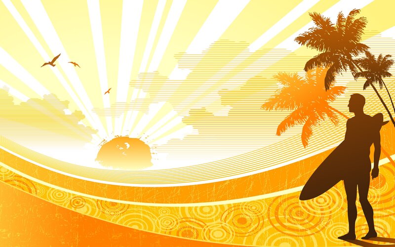 Surfer with Surfboard — Yellow, Serene